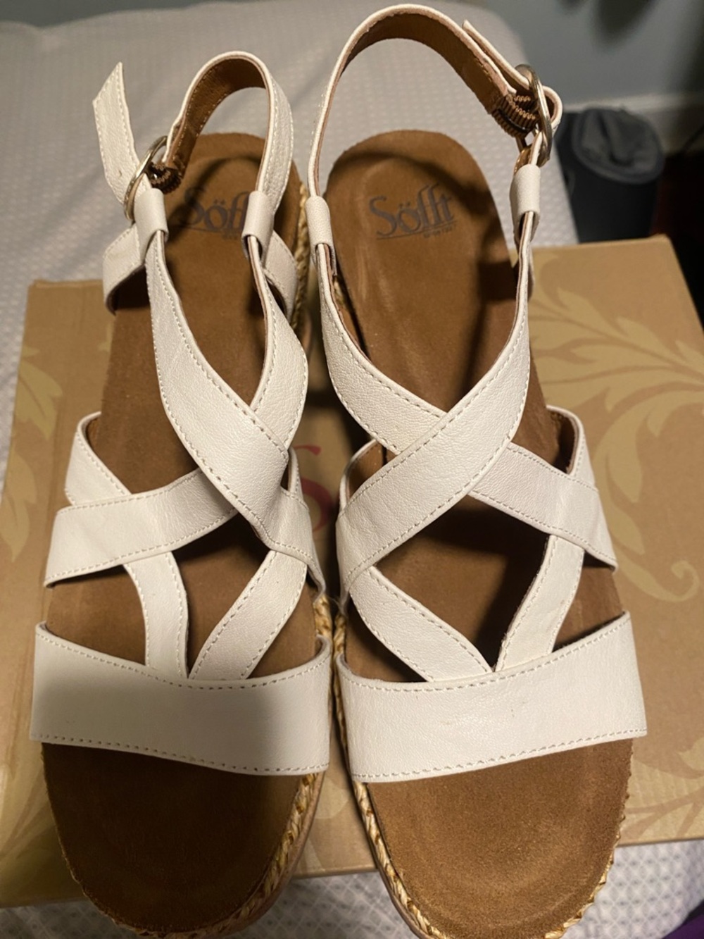 Sofft Ivory Crisscross Slingback Sandals
